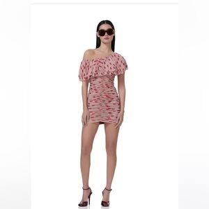 VIVIAN almond lips mini dress Tan/ red lips rushed by AFRM M